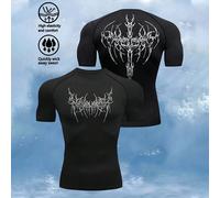 T-shirt de sport à manches raglan col rond avec imprimé lettres gothiques pour hommes. Top de compression respirant et ajusté pour la gym. Chemise de compression col ras-du-cou pour hommes L,M,S,XL,XX