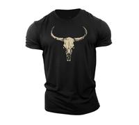 T-Shirt De Sport Hommes Tête De Taureau T-Shirt Graphique Rétro Style Western Vintage Impression, Mélange Coton, Plusieurs Couleurs (Blanc, Bleu, Noir, Gris, Vert Olive)