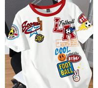 T-shirt de sport minimaliste décontracté, col rond ample à manches courtes avec écusson de style football et graphique alphabet LA, convenant pour l'été L,M,S,XL,XS,XXL,XXS,XXXL,XXXXLCartoon,Blocs de