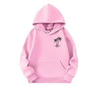 T-shirt de sport pour enfant - Sweat à capuche décontracté avec imprimé noix de coco - Couleur unie - Avec capuche et poche - Convient pour les adolescentes et les jeunes filles, Rose, 13-14 ans