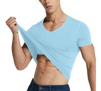 T-Shirt de Sport pour Homme, Tee Shirt Col en V Haut pour Fitness Respirant et Séchage Rapide Athlétique Hauts à Manches Courtes de Entraînement Marathon Courir Gym Matière Perméable à L’Air