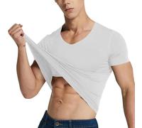 T-Shirt de Sport pour Homme, Tee Shirt Col en V Haut pour Fitness Respirant et Séchage Rapide Athlétique Hauts à Manches Courtes de Entraînement Marathon Courir Gym Matière Perméable à L’Air