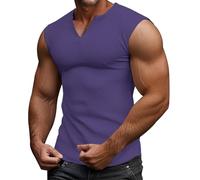 T-shirt de sport sans manches gaufré pour homme - Coupe ajustée - Col en V - Respirant - Tendance - Décontracté - Coupe facile à sécher - Pour la course à pied et la gym, violet, M