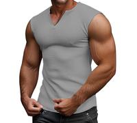 T-shirt de sport sans manches gaufré pour homme - Coupe ajustée - Col en V - Respirant - Tendance - Décontracté - Coupe facile à sécher - Pour la course à pied et la gym, gris, M