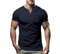 T-shirt de sport simple à col en V pour homme - Coupe ajustée - T-shirt d'été à manches courtes avec poche de poitrine - T-shirt de sport confortable et respirant - T-shirt Henley pour tous les jours