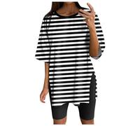 T-shirt de sport surdimensionné pour femme - Manches courtes - Pour l'été - Décontracté - Tunique ample - Avec fentes - Noir, Noir , M