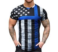T-shirt de sport uni à manches courtes pour homme - Chemisier décontracté et tendance - Imprimé jour de l'indépendance - Col rond - Chemisier à manches courtes pour l'intérieur et l'extérieur, la