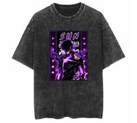 T-shirt de style rétro en coton délavé pour les fans de manga - Cadeau idéal pour les fans de manga, Noir 4, 3XL