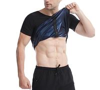 T-Shirt de Sudation Homme Sauna T-Shirt Débardeur Gilet de Minceur Gaine Amincissante Ventre Plat Shapewear Effet Sauna Body Shaper Vêtement de Sudation Zippé Manches Courtes pour Sport Fitness B 4XL