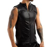 T-shirt débardeur sans manches en cuir verni aspect latex noir pour homme Sous-vêtements stretch Chemise Tops Clubwear Guywear Gogo Swingerclub Chemise de loisirs été Muscle Top Vinyle Haut, D noir.,