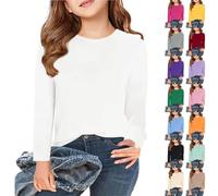 T-shirt d'école à manches longues et col rond pour filles - T-shirt basique uni à col rond - Haut extensible confortable pour garçons et filles - T-shirt de sport doux pour la peau, violet, 7-8 ans