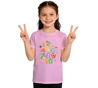 T-shirt décontracté 2026 pour enfants à manches courtes avec impression numérique, col rond, pour filles et garçons, confortable pour accompagner tous les jours., Rose, 6-7 ans