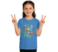 T-shirt décontracté 2026 pour enfants à manches courtes avec impression numérique, col rond, pour filles et garçons, confortable pour accompagner tous les jours., bleu clair, 6-7 ans