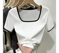 T-shirt décontracté à col carré pour femme avec manches courtes pour un usage quotidien, polyester 82,5 % élasthanne, 17,5 % (XL blanc)