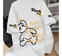 T-shirt décontracté à col ras-du-cou pour adolescents garçons, avec imprimé graphique d'ours de bande dessinée et slogan, doux, pour l'été 7Y,8Y,9Y,10Y,11Y,12Y,13YCartoonPolyester