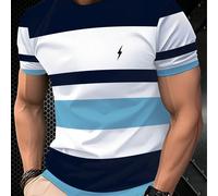 T-shirt décontracté à col ras-du-cou pour hommes avec imprimé 3D de rayures et d'éclairs, respirant et confortable, lavable en machine. 100% polyester, tissu léger et légèrement élastique, convient po