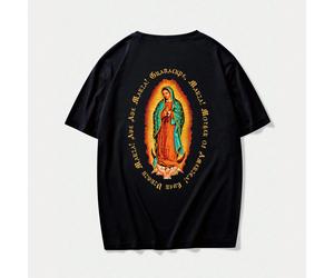 T-shirt décontracté à col rond à manches courtes, imprimé graphique d'un style de rue Mona Lisa, Ange, Anglais, mode Y2K, convenant pour un port quotidien, tailles grandes 1XL,2XL,3XL,4XL,5XL,6XLHallo
