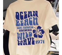 T-shirt décontracté à col rond avec imprimé rétro de fleur d'hibiscus et de surf, manches courtes, convient pour le printemps et l'été, style pour adolescentes 6Y,7Y,8Y,9Y,10Y,4Y,5Y,14Y,11Y,12Y,13Y,16