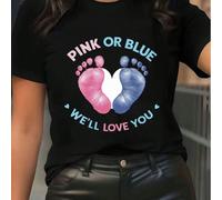 T-shirt décontracté à col rond et manches courtes pour femme avec graphique "Gender Reveal Pink Or Blue We'll Love You" pour la fête de la baby shower L,M,S,XL,XXL,XXXLCoton