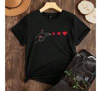 T-shirt décontracté à col rond et manches courtes régulier avec motif cœur pour femmes, convient pour l'été L,M,S,XL,XS,XXL,XXSCartoon,Géométrique,Cœur,LettresTissu tricoté