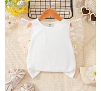 T-shirt décontracté à col rond et manches gigot en maille pour jeune fille, couleur unie 6Y,7Y,4Y,5YUnicoloreÉtoffe