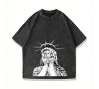 T-shirt décontracté à col rond imprimé Statue de la Liberté et motif sombre Y2K, manches courtes pour le port quotidien, printemps/été, emo, grande taille pour hommes 1XL,2XL,3XL,4XL,5XL,6XLTissu tric