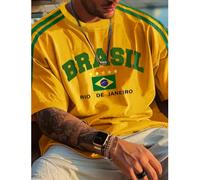 T-shirt décontracté à imprimé Brésil pour hommes grande taille - manches courtes col rond, design coloré "BRASIL", convient pour l'été ou le port quotidien 1XL,2XL,3XL,4XL,5XL,6XLgraphique,Lettres,Ray