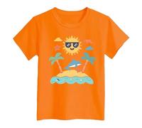 T-shirt décontracté à imprimé île pour enfants, haut en coton doux et respirant, idéal pour la plage et les activités quotidiennes, coupe confortable pour garçons et filles de 18 mois à 5 ans