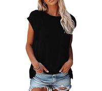 T-Shirt DéContracté à Manches Chauve-Souris pour Femmes Tops D'éTé à Col Roulé De Couleur Unie Tee-Shirts Tuniques Amples en Coton De Base (Le Noir,M)