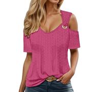 T-shirt décontracté à manches courtes avec col Carmen pour un confort estival et un look tendance, Rose, L