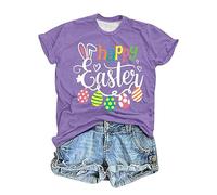 T-shirt décontracté à manches courtes avec imprimé graphique tendance et col rond doux comme haut basique confortable pour un usage quotidien, lilas, M