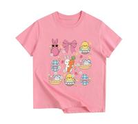T-shirt décontracté à manches courtes avec lettres graphiques imprimées, tendance et confortable, idéal pour un usage quotidien au printemps, Rose, 4-5 ans