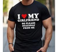 T-shirt décontracté à manches courtes d'été pour hommes avec col rond - polyvalent et confortable. T-shirt avec cœur et slogan de la Saint-Valentin "J'aime ma femme", "J'aime ma petite amie", style bo