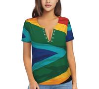 T-shirt décontracté à manches courtes et col en V pour femme, motif drapeau de l'Afrique du Sud/élégant, doux, séchage rapide, respirant, pour filles et femmes, Noir , L