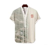 T-shirt décontracté à manches courtes et col en V pour homme avec impression d'art japonais pour un usage quotidien et en voyage (XL D)