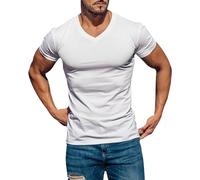 T-shirt décontracté à manches courtes et col en V pour homme, coupe ajustée, séchage rapide, évacuation de l'humidité, t-shirt d'été respirant, t-shirt athlétique léger, blanc, XL