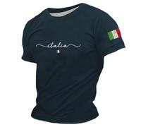 T-shirt décontracté à manches courtes et col rond et imprimé lettres pour un usage quotidien, parfait pour le style urbain et les tenues décontractées, Marine, S