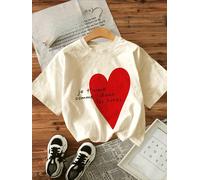 T-shirt décontracté à manches courtes et col rond pour femme, imprimé graphique « Je t'aime comme dans les livres » avec cœur rouge, vêtement confortable l8747-kaqi