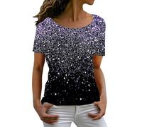 T-shirt décontracté à manches courtes et col rond pour femme, violet, M