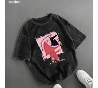 T-shirt décontracté à manches courtes et col rond pour femmes, motif "Le Petit Chaperon rouge n'a pas peur du grand méchant loup". Tenue de printemps/automne/été pour femmes, couleur noire L,M,S,XL,XX