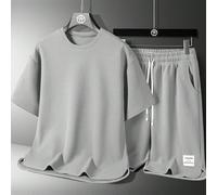 T-Shirt décontracté à manches courtes et col rond pour hommes, couleur unie, avec Badge en lettres, cordon de serrage à la taille, costume d'été L,M,S,XL,XS,XXL,XXSBlocs de couleur,Lettres,UnicoloreTi