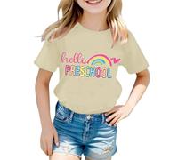 T-Shirt décontracté à Manches Courtes et col Rond pour la rentrée Scolaire des Enfants Blouse Fille Grande Taille Livraison Gratuite (Beige, 10-11 Years)