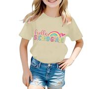 T-Shirt décontracté à Manches Courtes et col Rond pour la rentrée Scolaire des Enfants Haut Tunique Fille Coton Manches Longues (Beige, 8-9 Years)