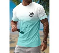 T-shirt décontracté à manches courtes imprimé palmiers pour hommes, pour sortir, pour le mari, vêtement de plage pour hommes L,M,S,XL,XXLAnimal,Ombré,PlantesTissu tricoté