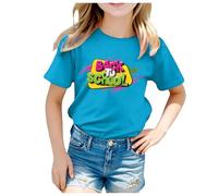 T-Shirt décontracté à Manches Courtes imprimé pour Enfants, Saison Scolaire, Retour à l'école Blouse Fille Grande Taille (Sky Blue, 8-9 Years)