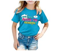 T-Shirt décontracté à Manches Courtes imprimé pour Enfants, Saison Scolaire, Retour à l'école Chemises Boutonnées pour Filles Grande Taille Manches Courtes (Sky Blue, 8-9 Years)