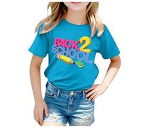 T-Shirt décontracté à Manches Courtes imprimé pour Enfants, Saison Scolaire, Retour à l'école Hauts Courts Manches Longues pour Fille (Sky Blue, 11-12 Years)