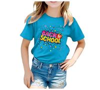 T-Shirt décontracté à Manches Courtes imprimé pour Enfants, Saison Scolaire, Retour à l'école Hauts pour Leggings (Sky Blue, 11-12 Years)