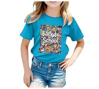 T-Shirt décontracté à Manches Courtes imprimé pour Enfants, Saison Scolaire, Retour à l'école Tuniques Grande Taille (Sky Blue, 8-9 Years)
