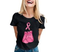 T-shirt décontracté à manches courtes pour femme - Col rond - Pour le mois de sensibilisation au cancer du sein - Design imprimé - Parfait pour un usage quotidien - Style d'été - Convient bien aux